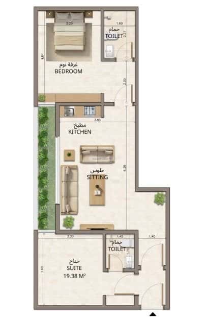 شقة 2 غرف في النهضة 12