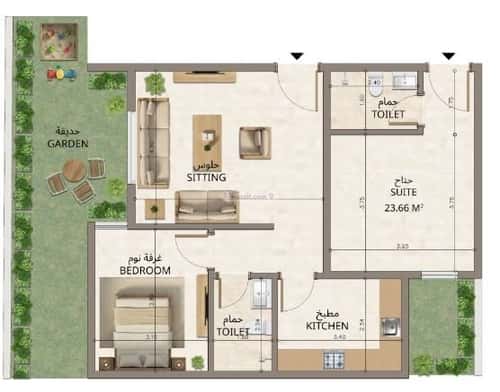 شقة 2 غرف في النهضة 1