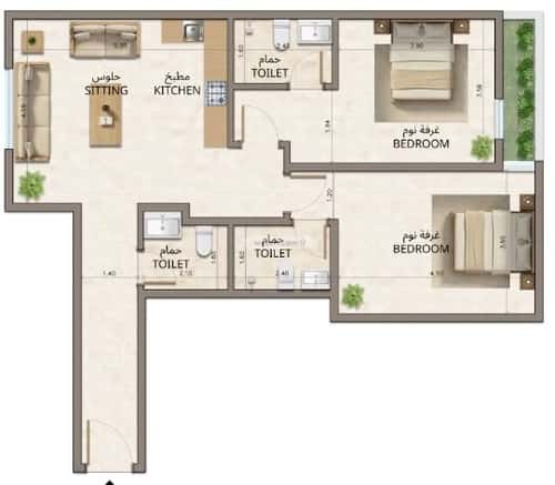 شقة 2 غرف في النهضة 1