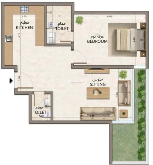 شقة 2 غرف في النهضة 3