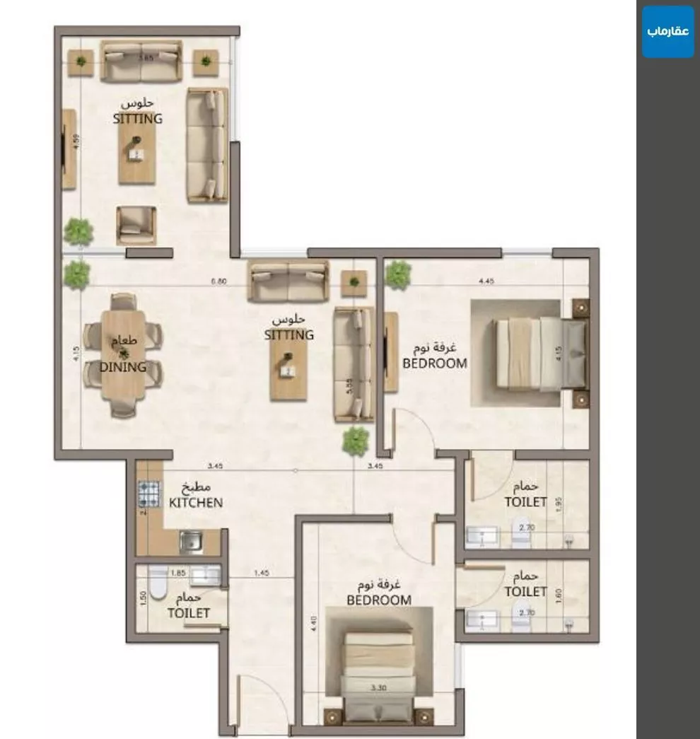 شقة 2 غرف في النهضة 12