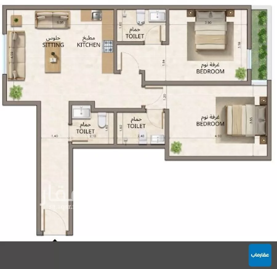 شقة 2 غرف في النهضة 13