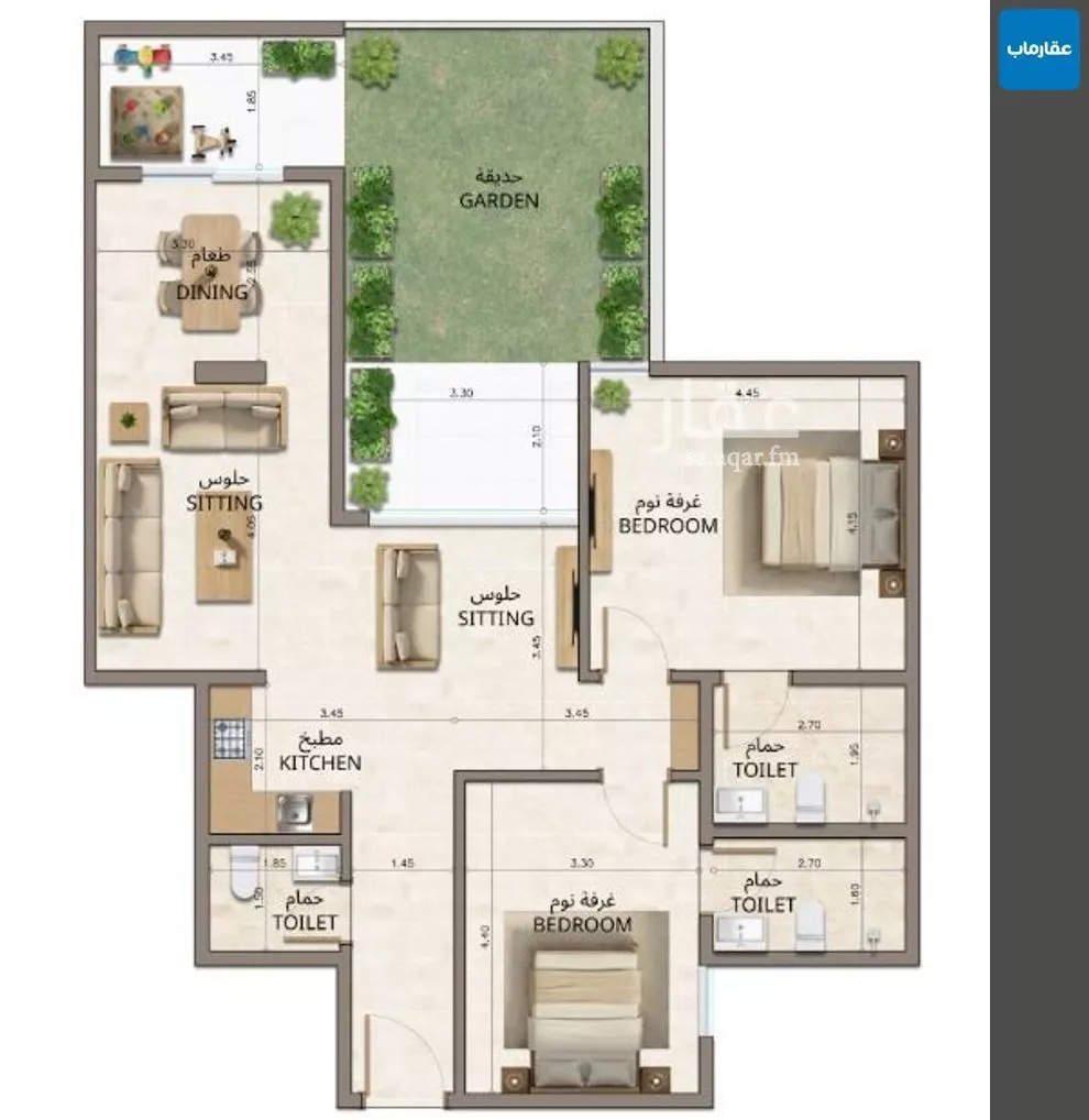 شقة 2 غرف في النهضة 13