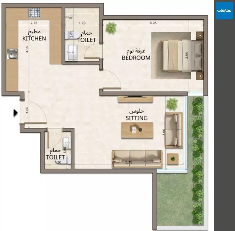 شقة 2 غرف في النهضة 12