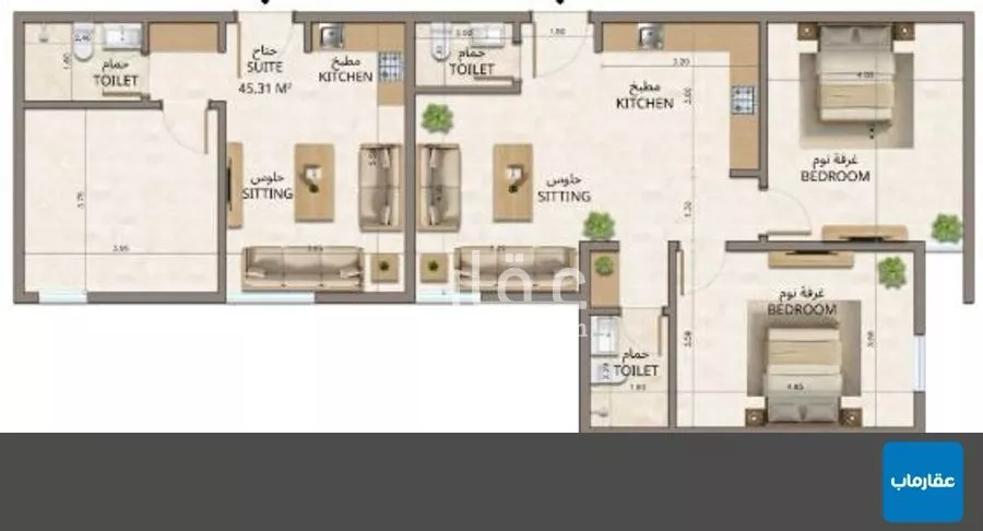 شقة 2 غرف في النهضة 13