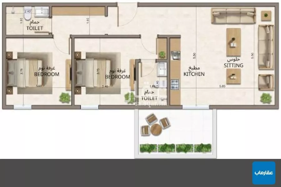 شقة 2 غرف في النهضة 13