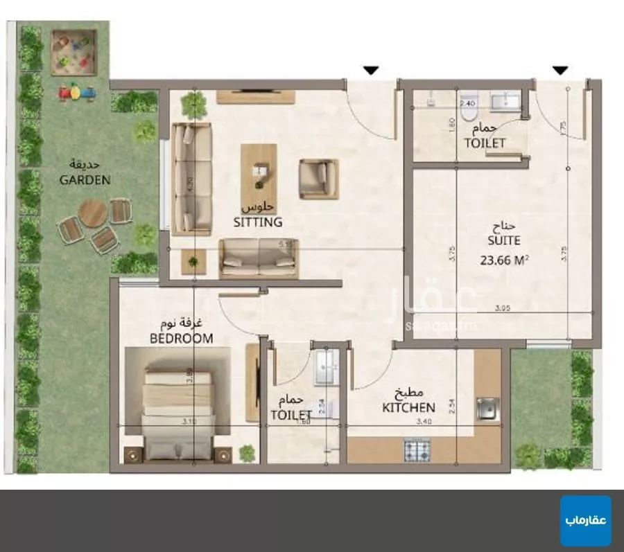 شقة 2 غرف في النهضة 13