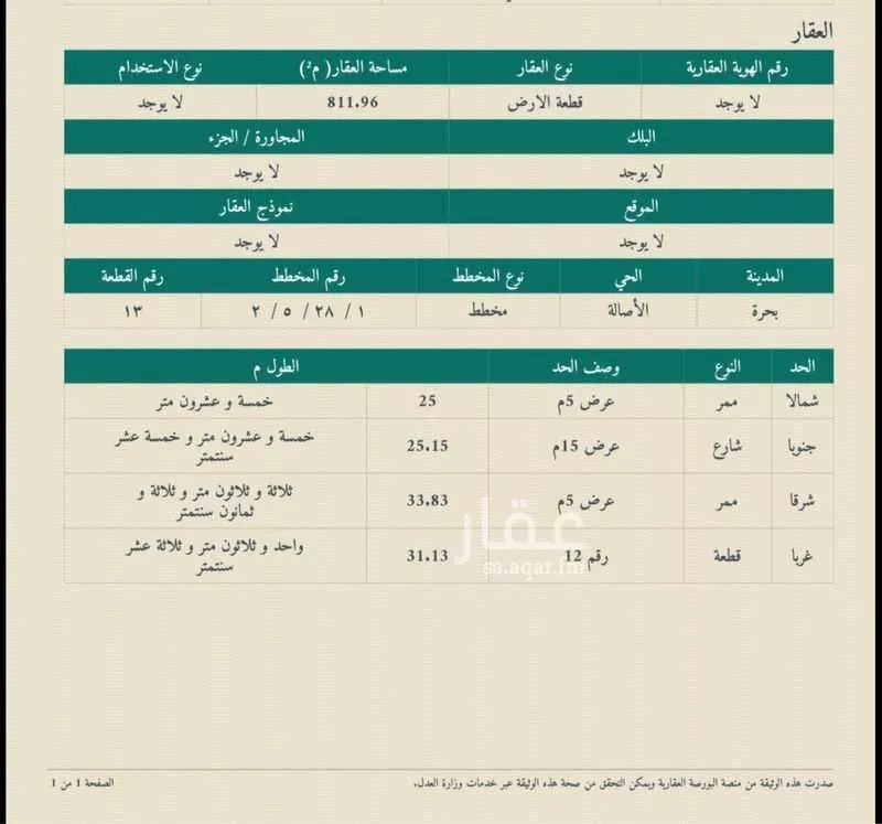 أرض 811 م² في بحرة 1