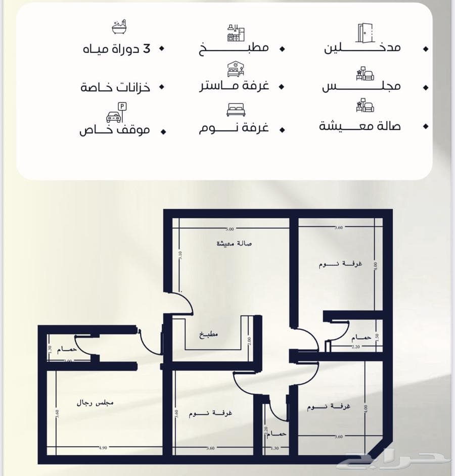 شقة 3 غرف في النزهة 3