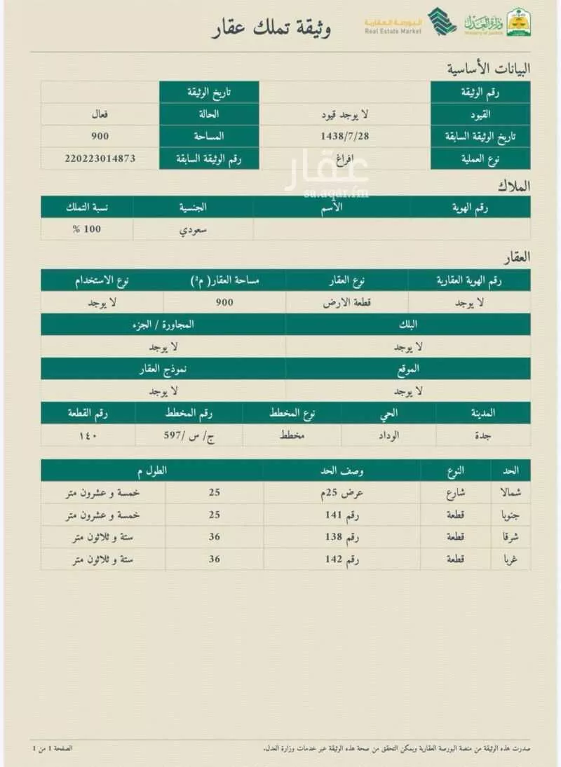 أرض 900 م² في جدة 1