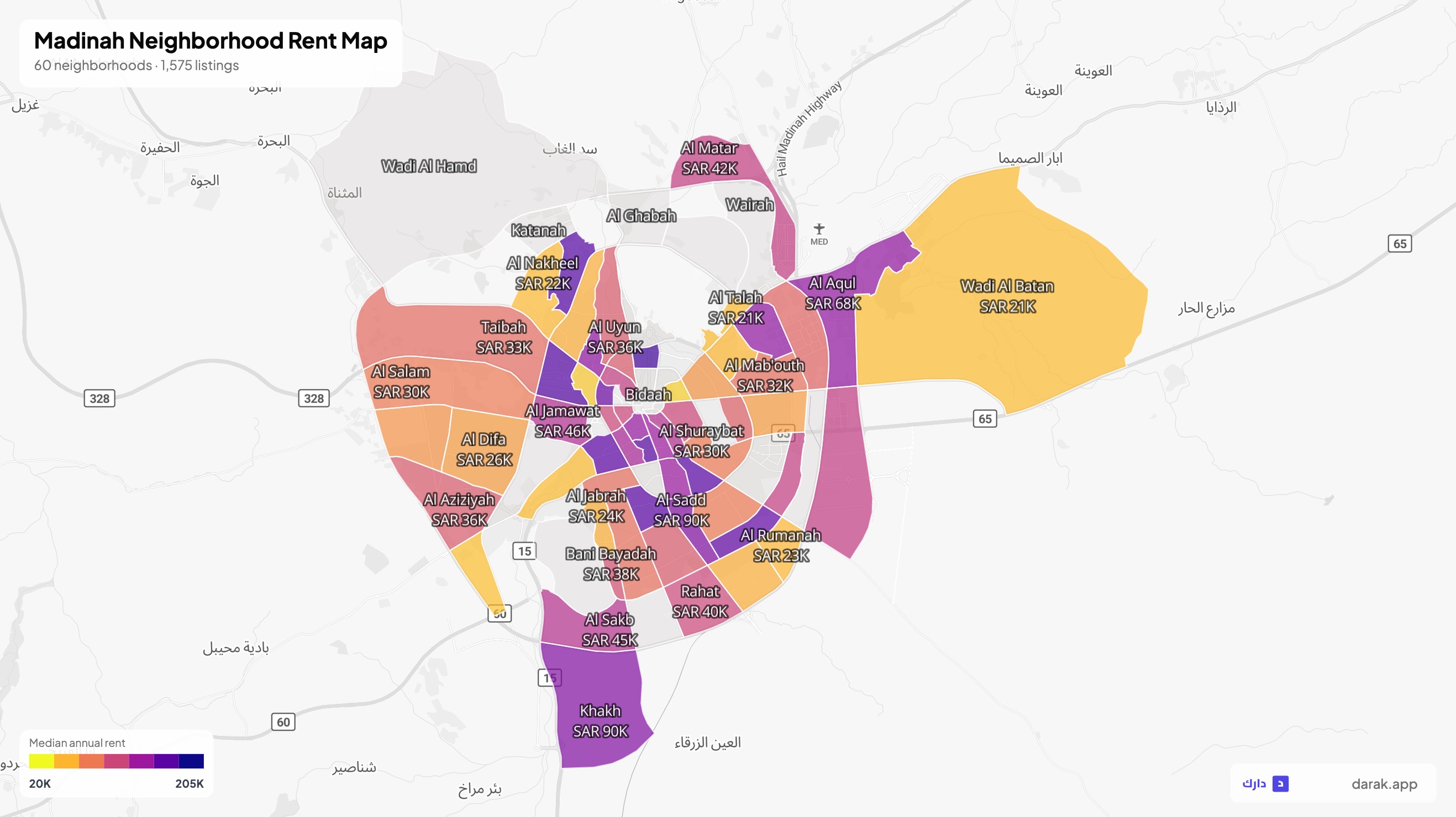 View of Madinah neighborhoods with rental data