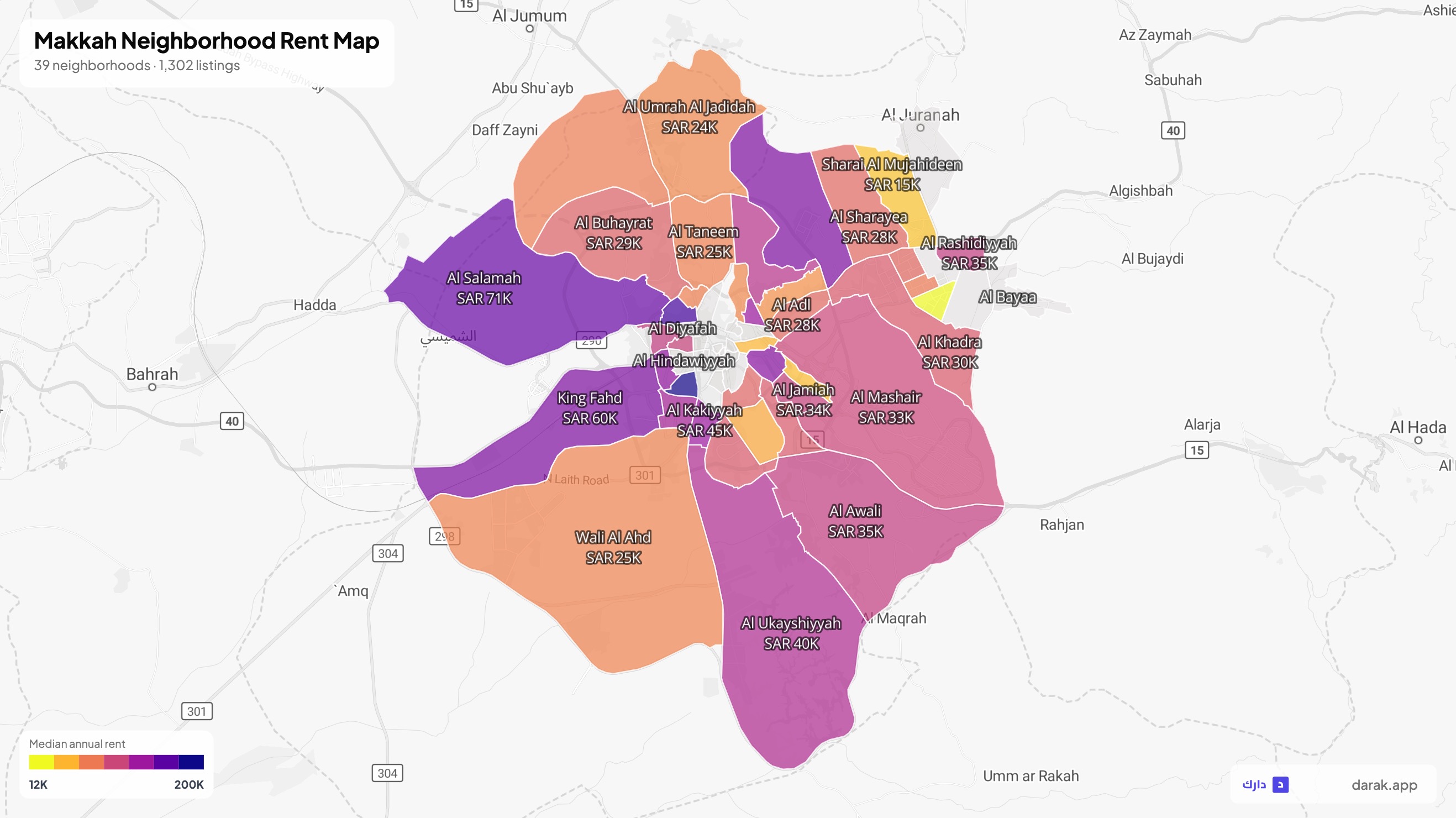 View of Makkah neighborhoods with rental data